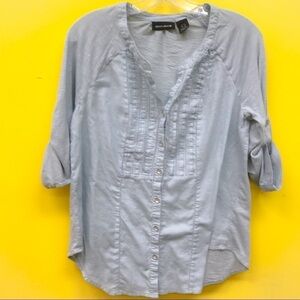 DKNY Bibbed V Neck Blouse XS women’s button down blue